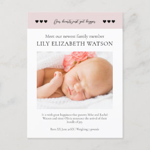 Carte Postale Nos coeurs sont devenus plus gros, Baby Faire-part