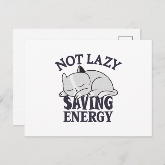 Carte Postale Not lazy, Saving Energy Cat (Devant / Derrière)