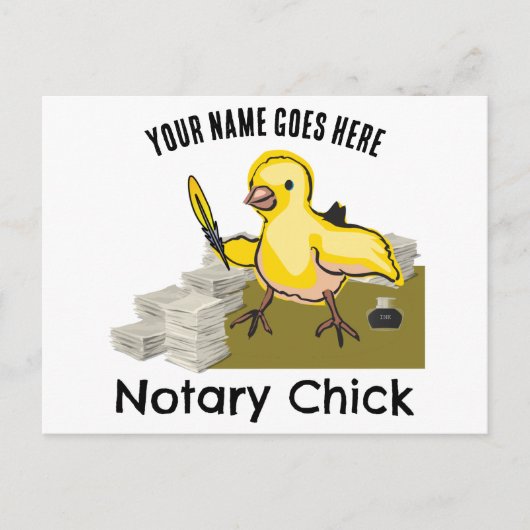 Carte Postale Notaire Chick Jaune Plumes Quill Nom Customisé (Devant)