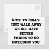 Carte Postale Note à Bully : Il suffit de sortir - Anti Bully (Devant / Derrière)
