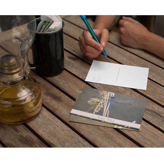 Carte Postale Note Botanique Personnalisée Libellule Bleue Vinta