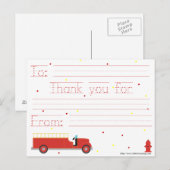 Carte Postale Note de Merci de Firetruck (avec le message (Devant / Derrière)