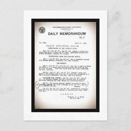 Carte Postale Note de service du Bureau Hydrographique Catastrop (Devant)