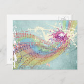 Carte Postale Notes Arc-en-ciel rétro et Musique sur une texture (Devant / Derrière)