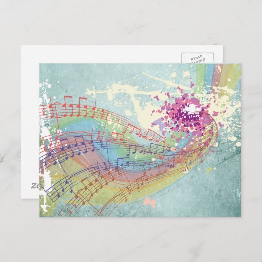 Carte Postale Notes Arc-en-ciel rétro et Musique sur une texture (Devant / Derrière)
