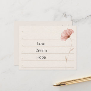 Carte Postale Notes de fleur rose d'amour de rêve