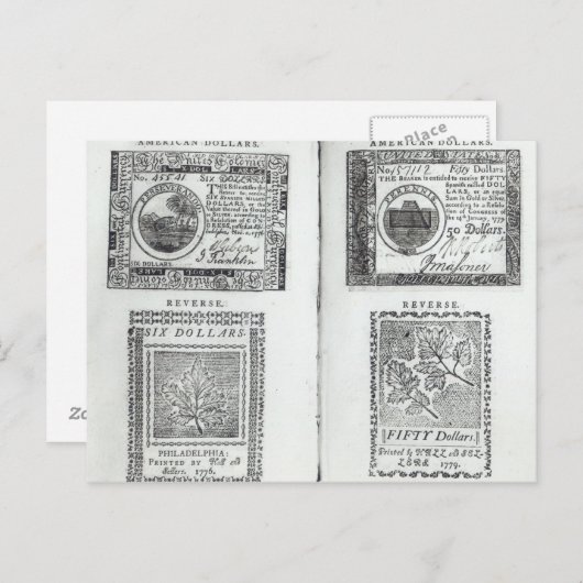 Carte Postale Notes de la monnaie continentale (Devant / Derrière)