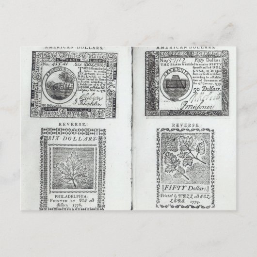 Carte Postale Notes de la monnaie continentale (Devant)