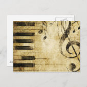 Carte Postale Notes de musique de piano (Devant / Derrière)