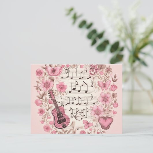 Carte Postale Notes de musique et Fleurs style rétro (Debout devant)