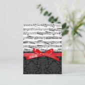 Carte Postale Notes de musique et ruban faux rouge (Debout devant)