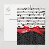 Carte Postale Notes de musique et ruban faux rouge (Devant / Derrière)
