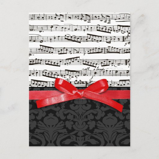 Carte Postale Notes de musique et ruban faux rouge (Devant)