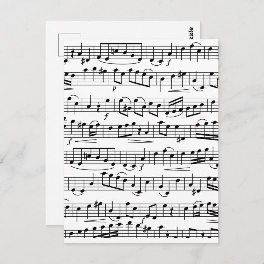 Carte Postale Notes de musique feuille (Devant / Derrière)