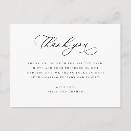 Carte Postale Notes de remerciement pour un mariage élégant (Devant)