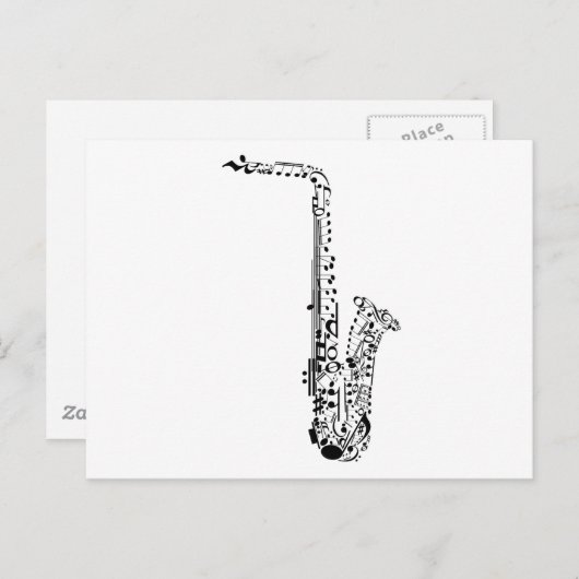 Carte Postale Notes de Saxaphone (Devant / Derrière)