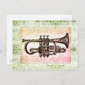 Carte Postale Notes de trompette et de musique (Devant / Derrière)