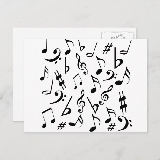 Carte postale Notes musicales - blanc et noir (Devant / Derrière)