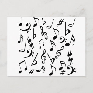 Carte postale Notes musicales - blanc et noir