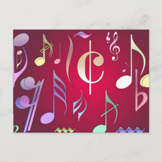 Carte Postale Notes musicales de couleur (Devant)