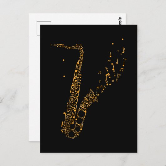 Carte Postale Notes musicales de saxophone Instrument Saxophonis (Devant / Derrière)