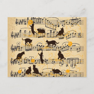 Carte Postale Notes musicales et chatons