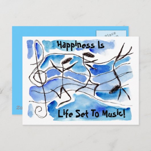 Carte Postale Notes Musicales PC Happiness Is Life Set To Music! (Devant / Derrière)