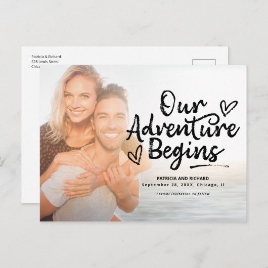 Carte Postale Notre Aventure Commence Le Mariage Enregistrer La  (Devant / Derrière)