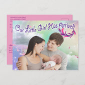 Carte Postale Notre Bébée papillon fille est arrivée (Devant / Derrière)