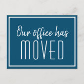 Carte Postale Notre Bureau A Déplacé Simple Blue White Business (Devant)
