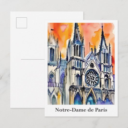 Carte Postale Notre-Dame de Paris France Aquarelle Voyage (Devant / Derrière)