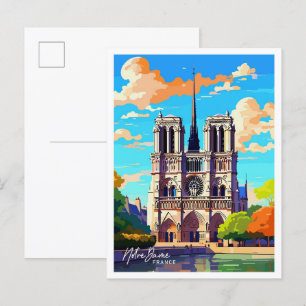 Carte Postale Notre Dame France Voyage Vintage Illustration