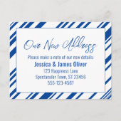 Carte Postale Notre nouvelle adresse Bleu & Blanc Diagonal Strip (Devant)