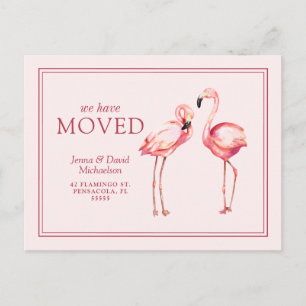 Carte Postale Notre nouvelle adresse Joli Flamants roses roses
