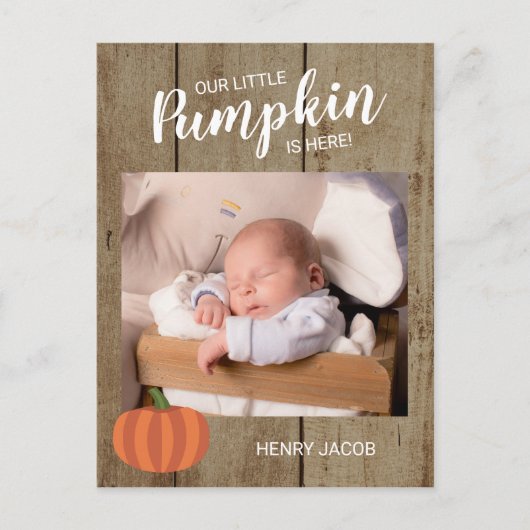 Carte Postale Notre petit Citrouille Rustic Fall Faire-part de n (Devant)