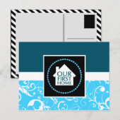 Carte Postale notre première maison (damas bleu) (Devant / Derrière)