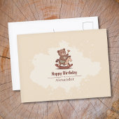 Carte Postale Nounours à cheval sur un Cheval à Bascule