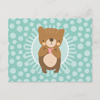 Carte Postale Nounours Brun Ours en Peluche Coeur