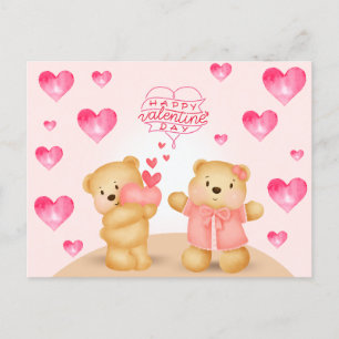 Carte Postale Nounours de la Saint Valentin mignons avec coeur
