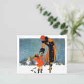 Carte Postale Nourrir les oiseaux dans la neige (Debout devant)