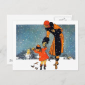 Carte Postale Nourrir les oiseaux dans la neige (Devant / Derrière)