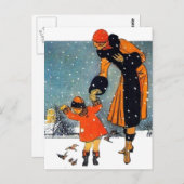 Carte Postale Nourrir les oiseaux dans la neige (Devant / Derrière)