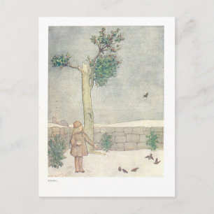 Carte Postale Nourrir les oiseaux en janvier Illustration vintag