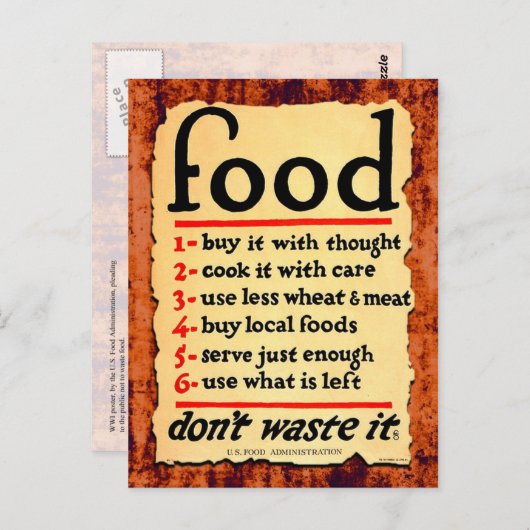 Carte Postale Nourriture, ne la gaspille pas (Devant / Derrière)