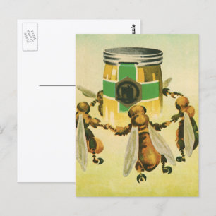 Carte Postale Nourriture Vintage, Abeilles Biologiques Dansant d