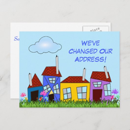 Carte postale "Nous avons déménagé" avec des maiso (Devant / Derrière)