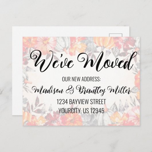 Carte Postale Nous avons déménagé Calligraphie manuscrite Automn (Devant / Derrière)