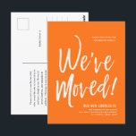 Carte Postale Nous avons déménagé | Citrouille minimal Orange No<br><div class="desc">Une carte postale mobile de type Citrouille simple Orange et blanc de type script. Il contient un texte en gros caractères des mots "We've Moved" suivi de votre adresse ci-dessous. De nombreux éléments individuels de la carte invitation sont déverrouillés, alors n'hésitez pas à modifier ou ajouter les détails nécessaires en...</div>