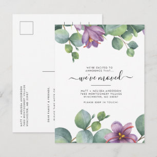 Carte Postale Nous avons déménagé Eucalyptus Verdure Violet Démé