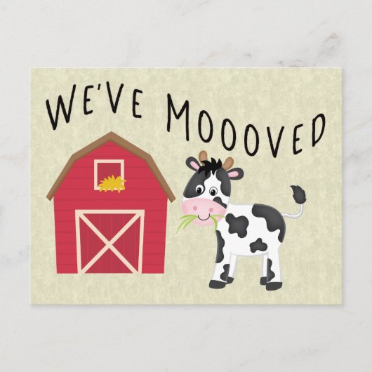 Carte Postale Nous avons déménagé la vache avec la grange Change (Devant)